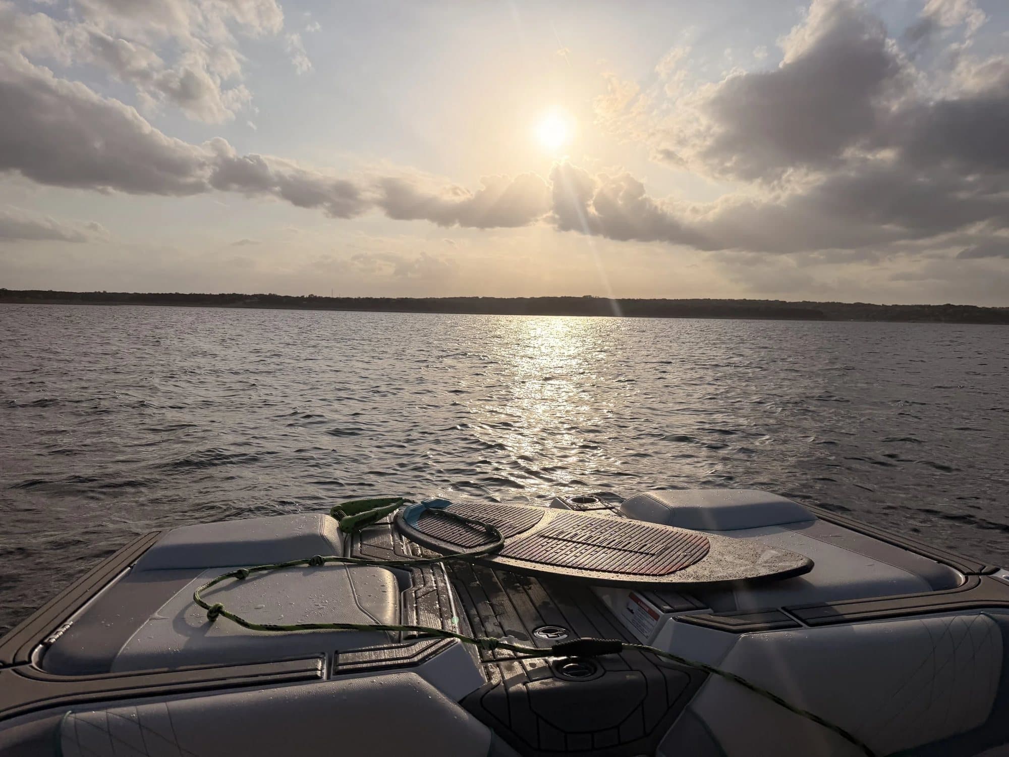 Sunset over Lake Travis from the bow of the Nautique.